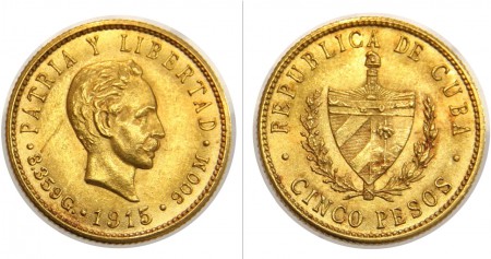 340  EUR 5 Pesos  1915 Cuba  ORO  900  8,35  gr